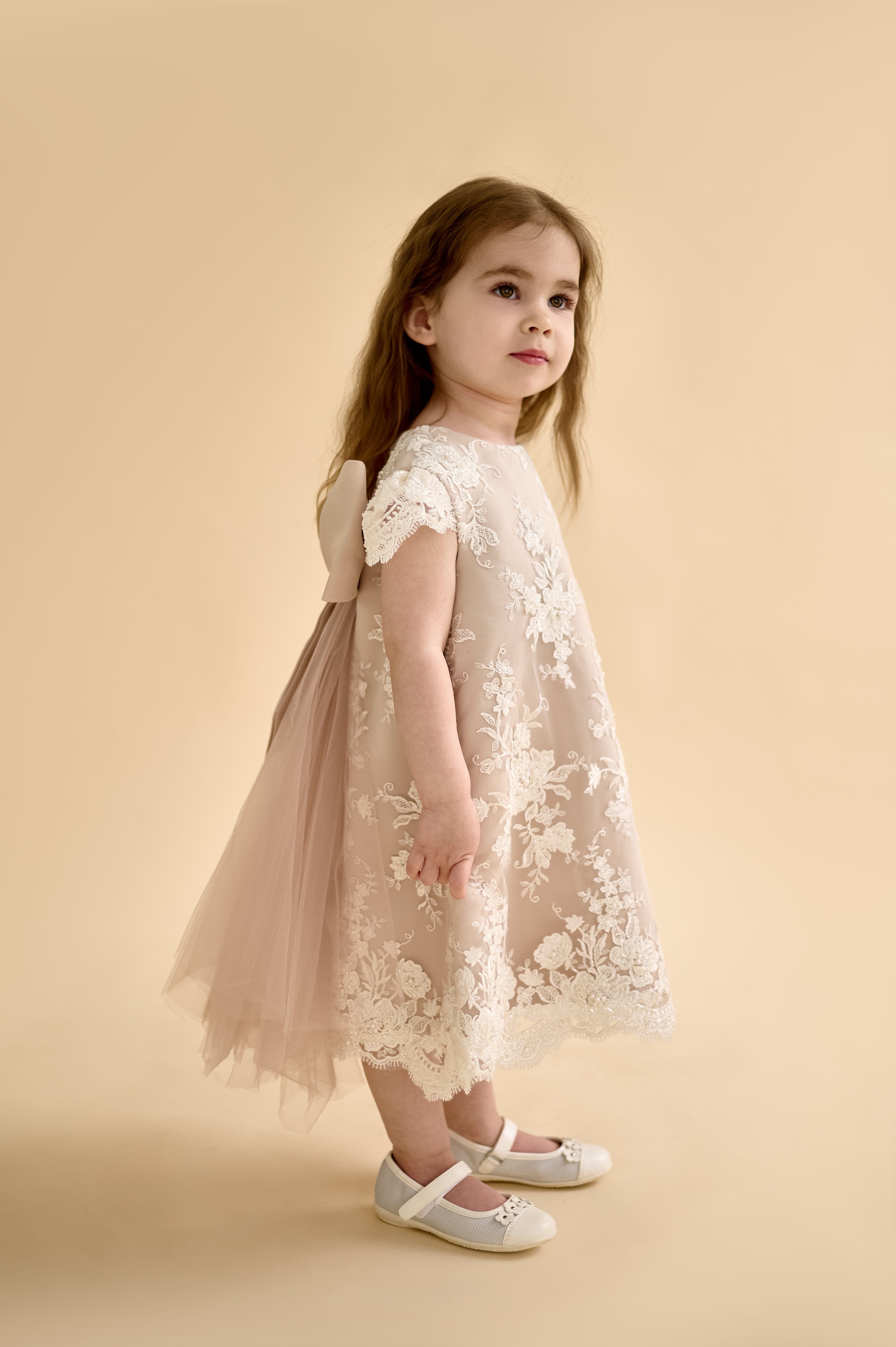 Premium French Lace Couture Powder Pink Dress – Jorya Kids Boutique