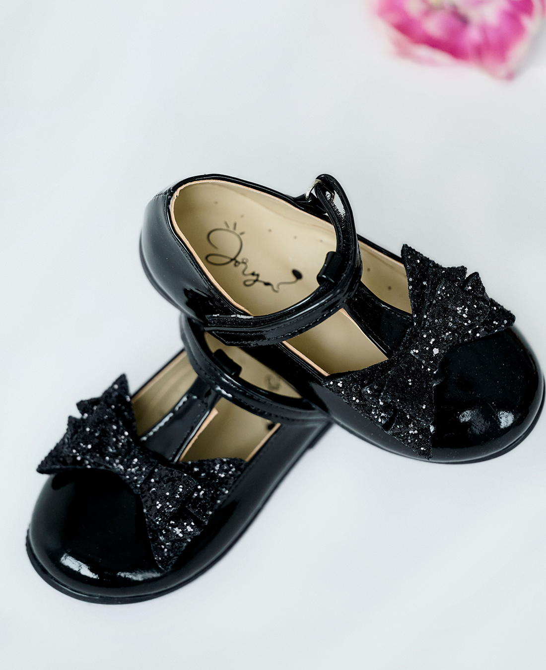 Black Shoes with Glitter Bow