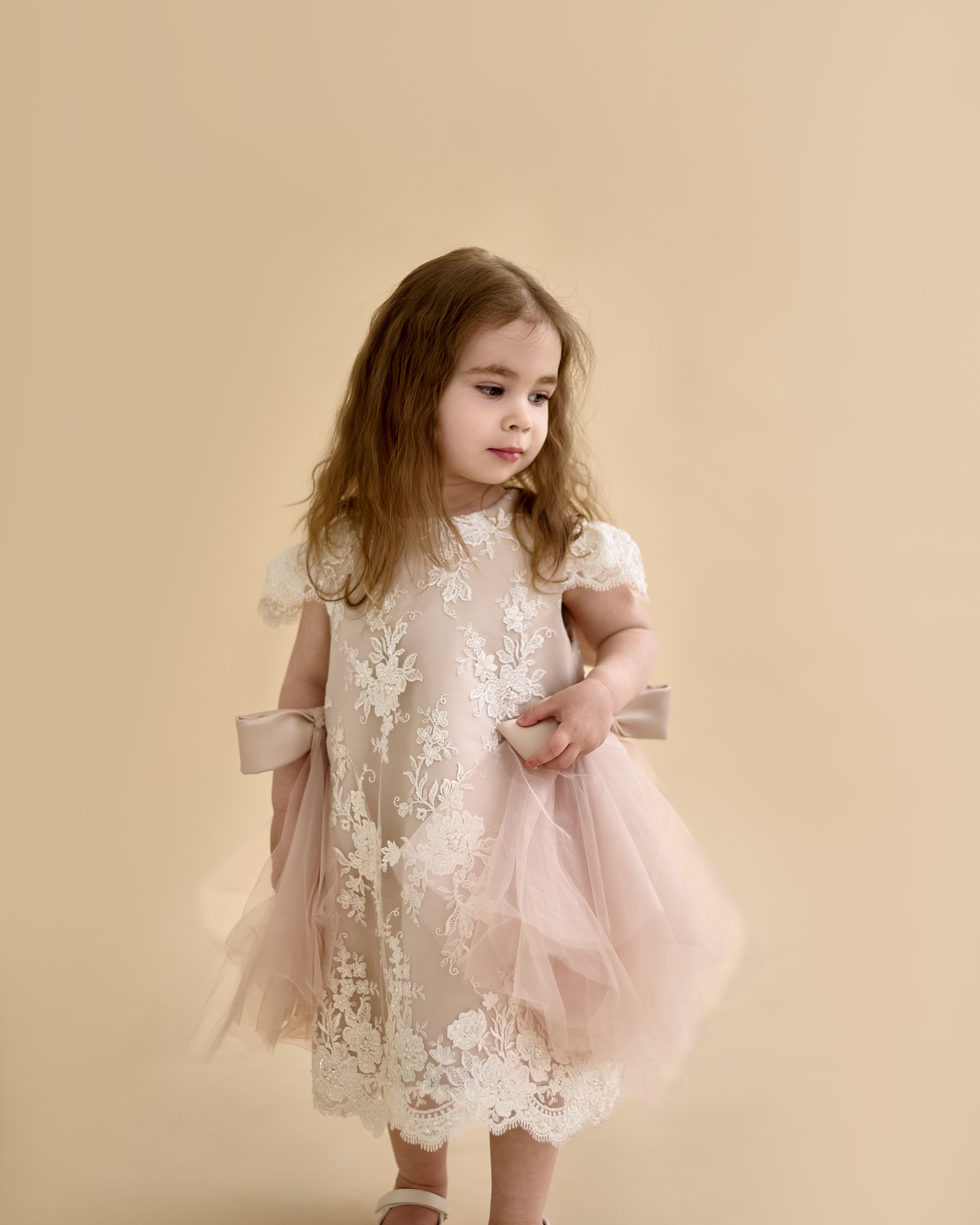 Premium French Lace Couture Powder Pink Dress – Jorya Kids Boutique