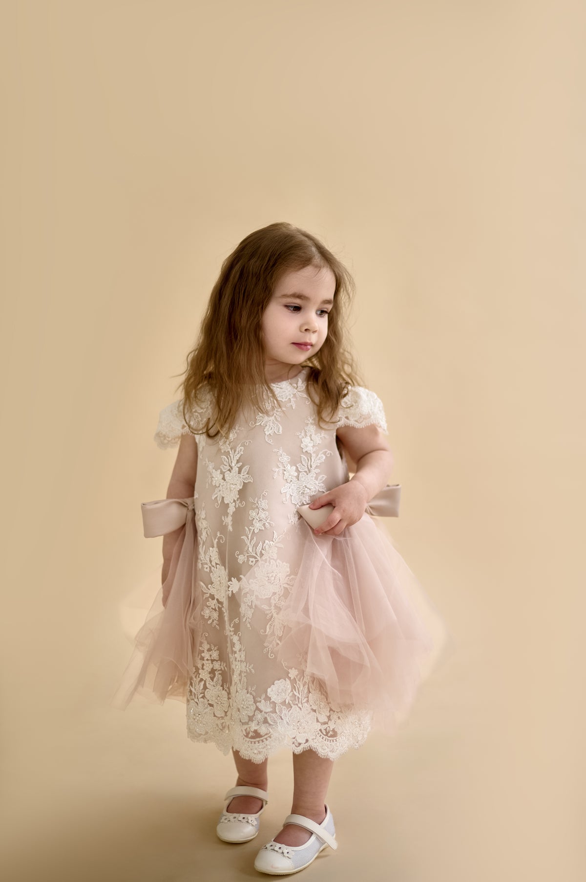 Premium French Lace Couture Powder Pink Dress – Jorya Kids Boutique