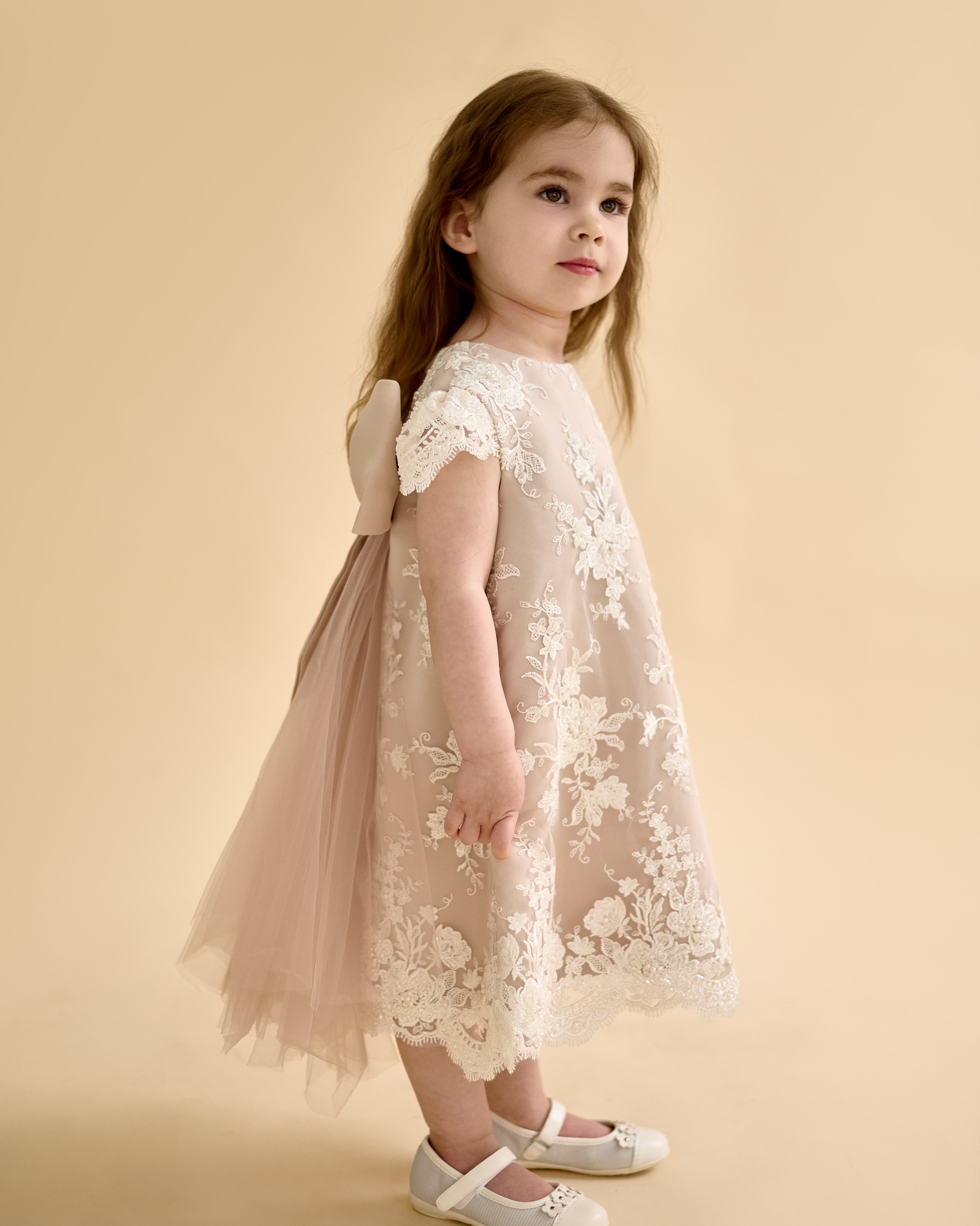 Premium French Lace Couture Powder Pink Dress – Jorya Kids Boutique