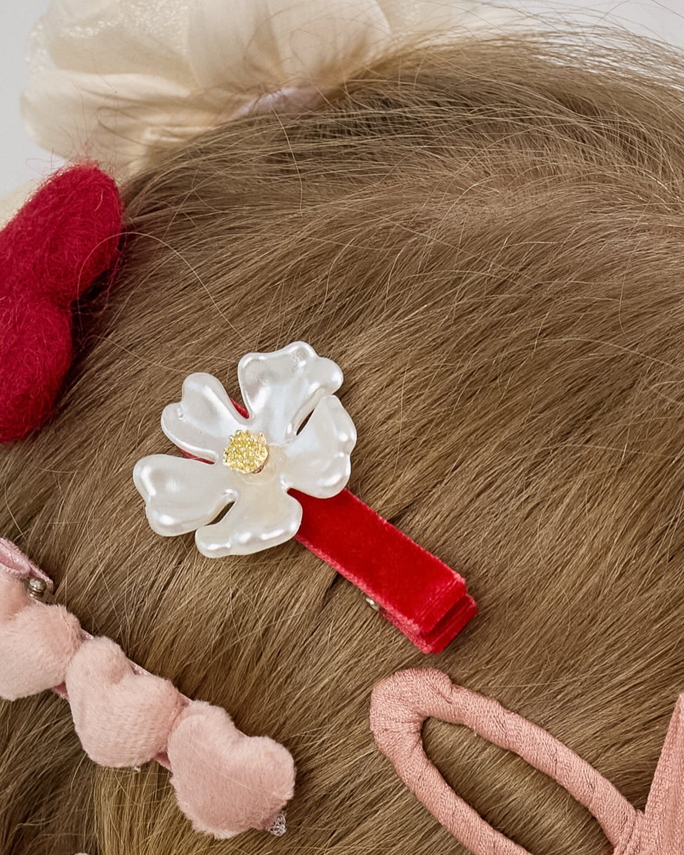 Red and White Flower Hair Clips, Set of 2 – Jorya Kids Boutique