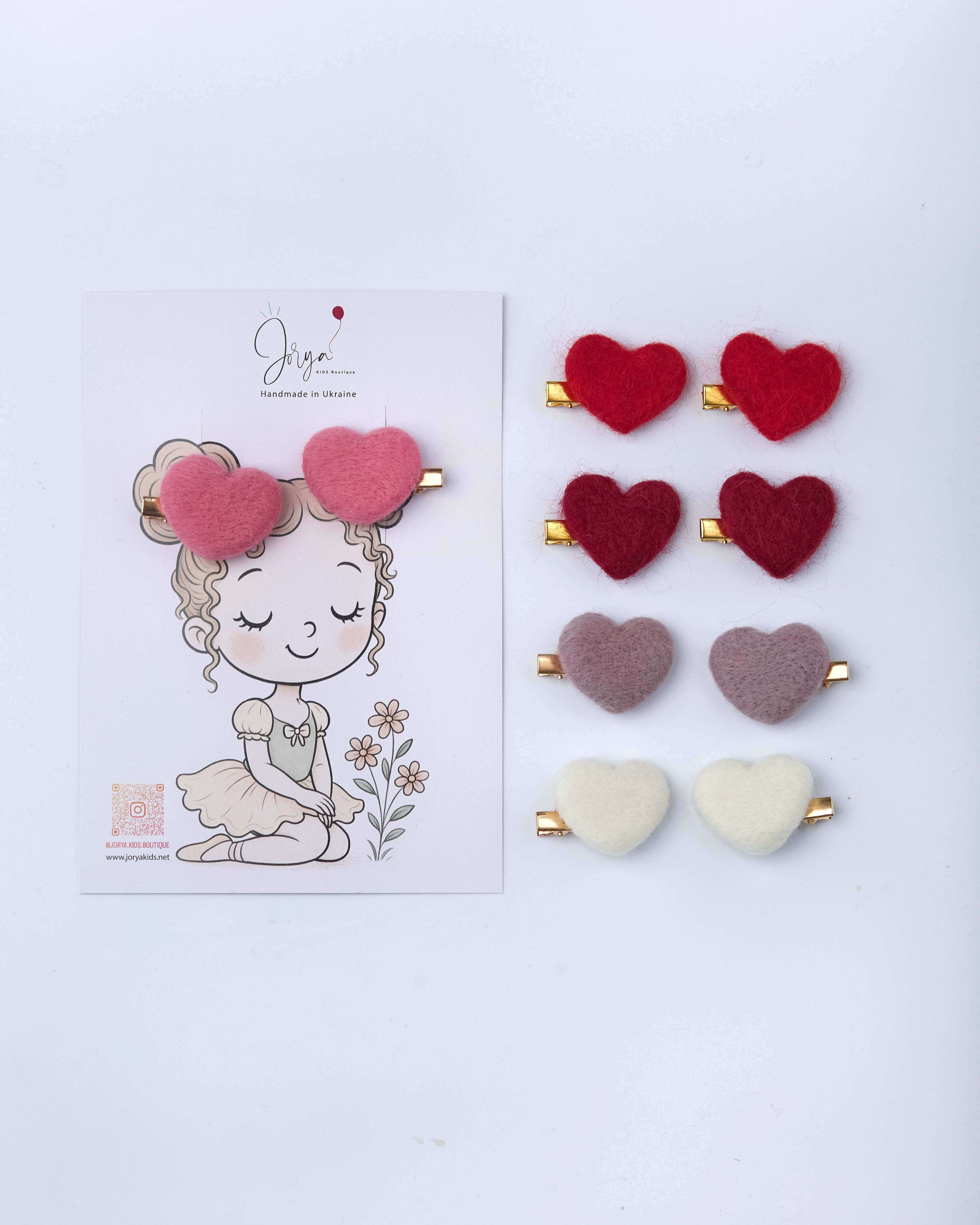 Handmade Felt Heart Hair Clips, Set of 2 – Jorya Kids Boutique
